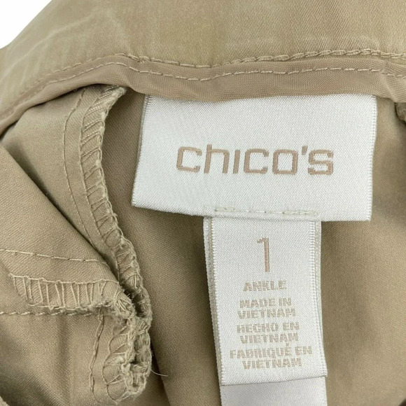 Chico's Pants Women's 1 Brown Cream Ankle Utility Slim High Rise Roll Tab Hem - Picture 8 of 9